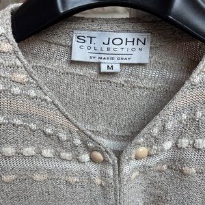 St. John Collection Beige-Cream Textured Knit Cardigan